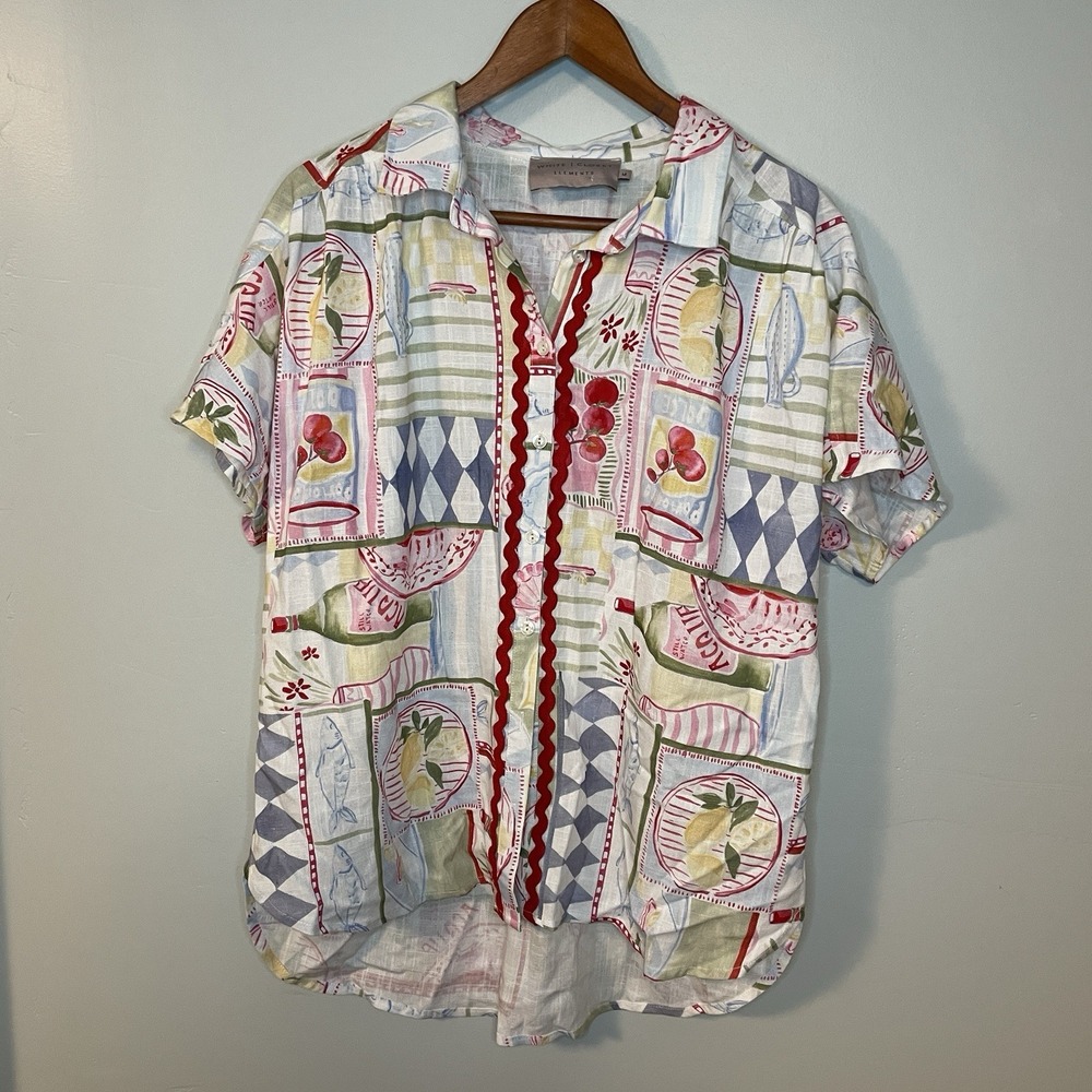 White Closet Elements Blouse Kitchen Lemons Food Shirt Woman‎ Sz M
